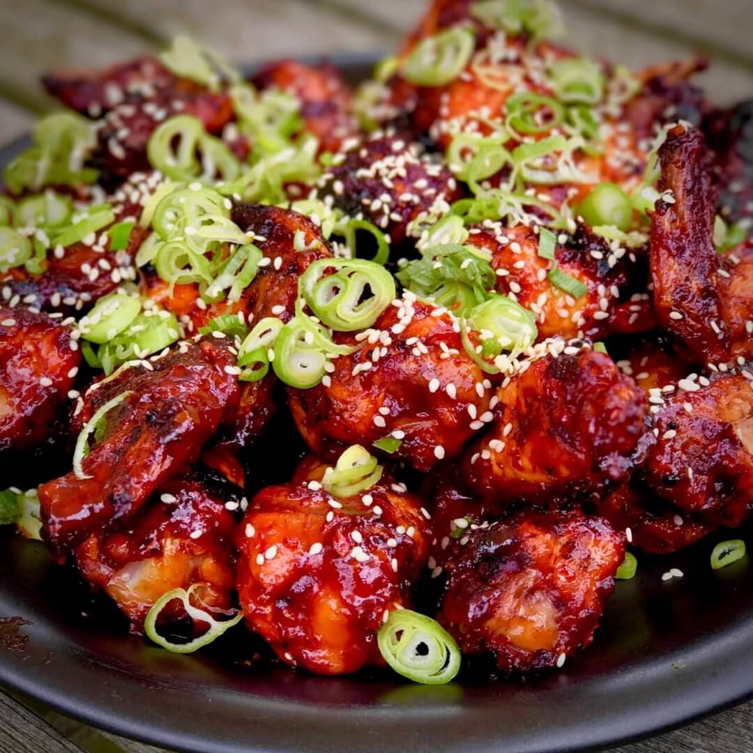 Korean Chicken Wings Meat Smoke Fire