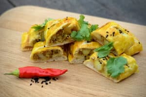 Curried pea and potato rolls