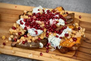 photo of Stuffed Baked Sweet Potato with Chickpeas and Tahini Dressing
