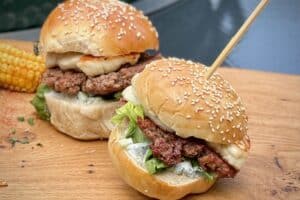 Lamb smash burgers Photo os two Lamb smash burgers