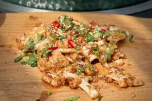 Asian BBQ Roasted Cauliflower photo of Asian BBQ Roasted Cauliflower on a board in the sun