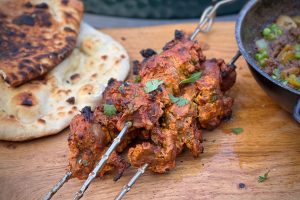 Goat Tikka photo of cooked Goat Tikka on skewers