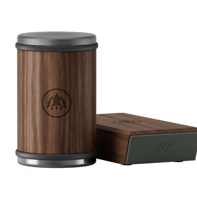 HORL3 Nut knife sharpener on its end and angle support on white background