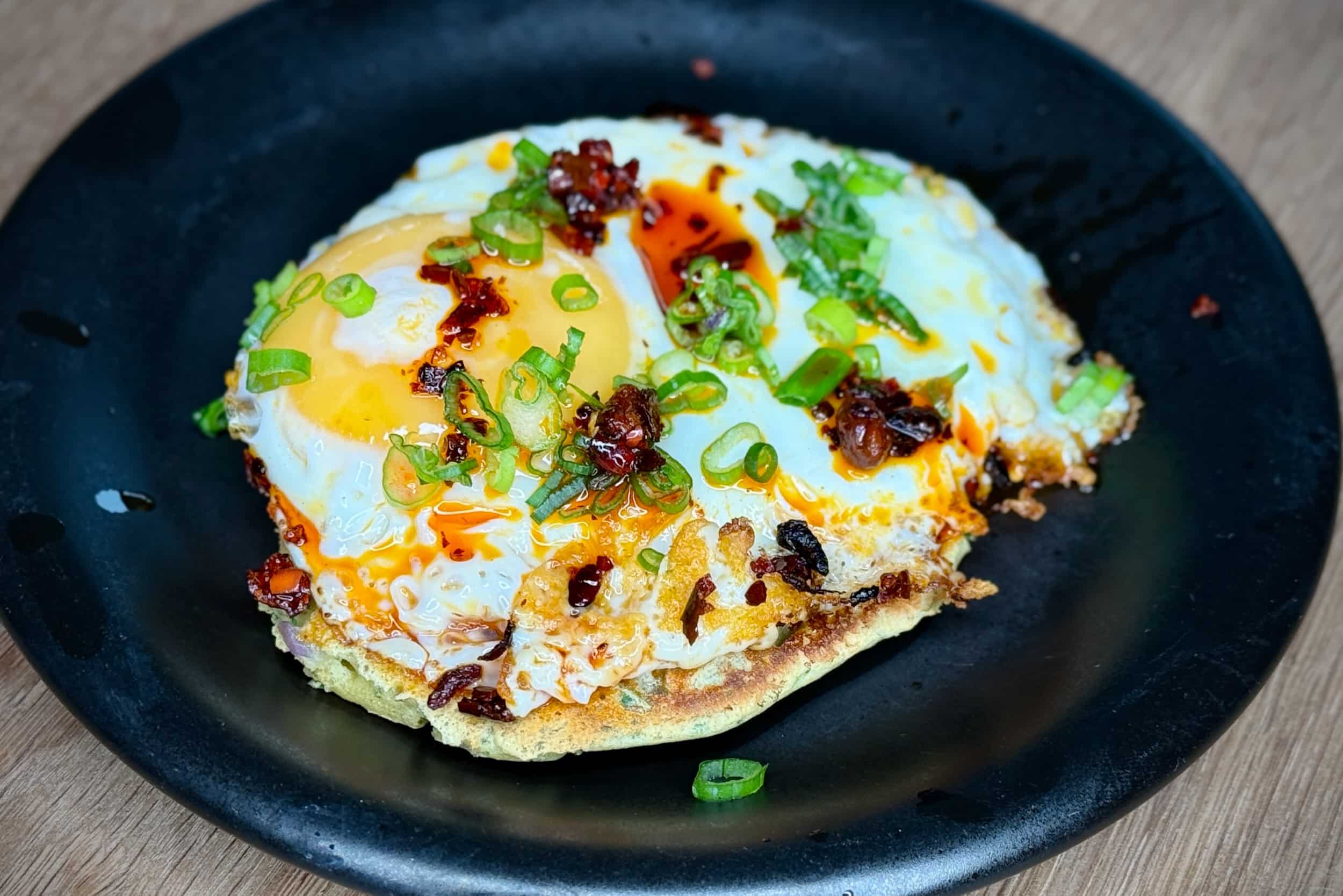 Chilli Eggs on spicy pancake
